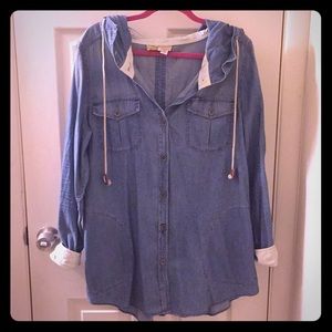 Anthropologie hooded button up jean jacket top